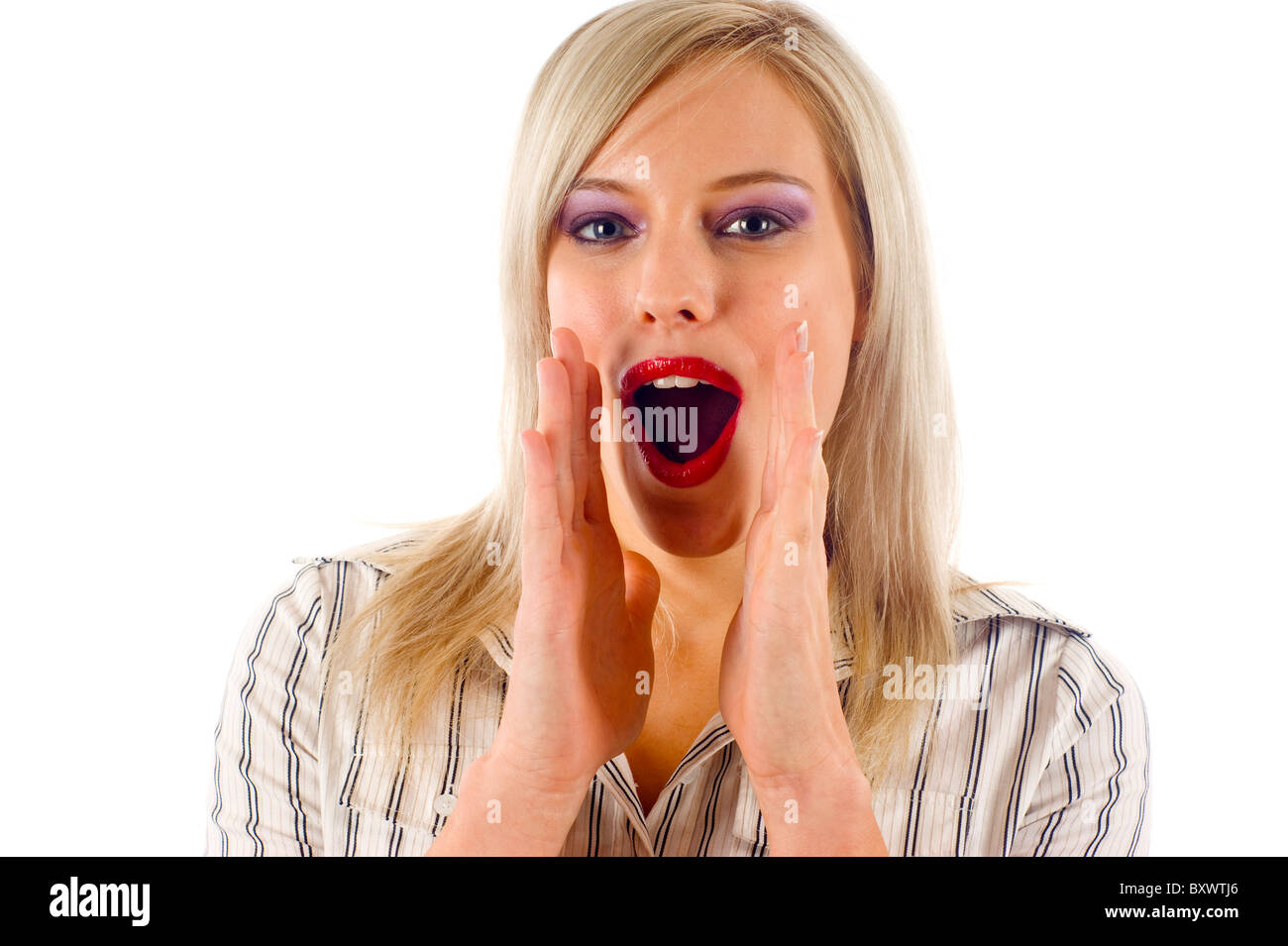 Happy blond woman arms hi-res stock photography and images - Alamy