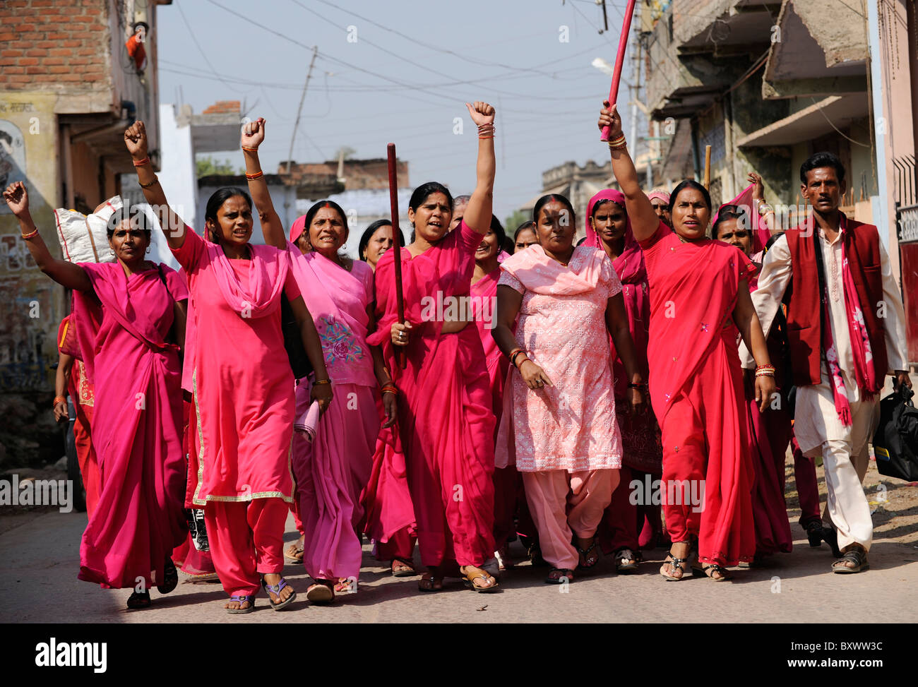 India UP city Banda , rally of women movement Gulabi gang with her ...