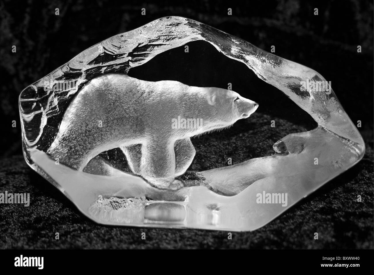 Crystal Etching Of A Polar Bear By Swedish Glass Designer Mats Jonasson Stock Photo