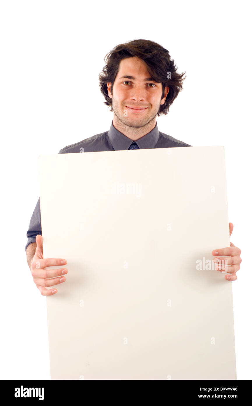 Portrait of a happy male holding blank white card Stock Photo - Alamy
