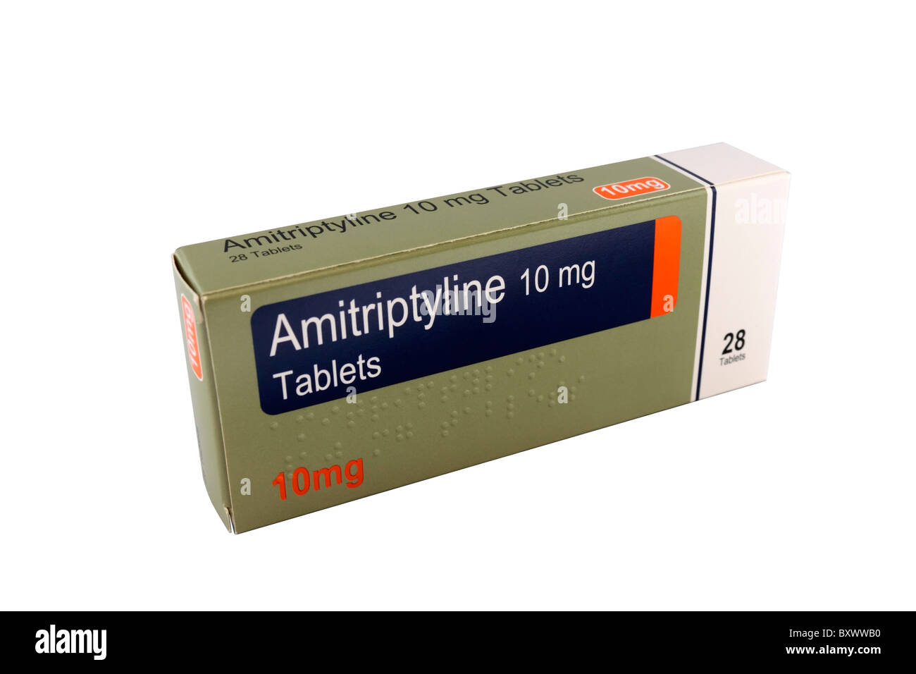 A box of 10mg Amitriptyline tablets Stock Photo