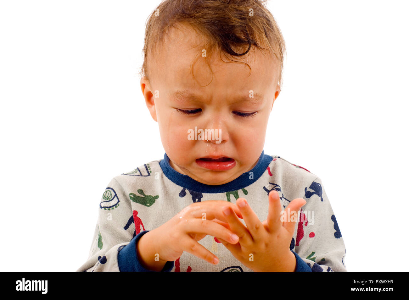 Baby Boy Trying to Learn Math using his Fingers- Isolated over a white ...