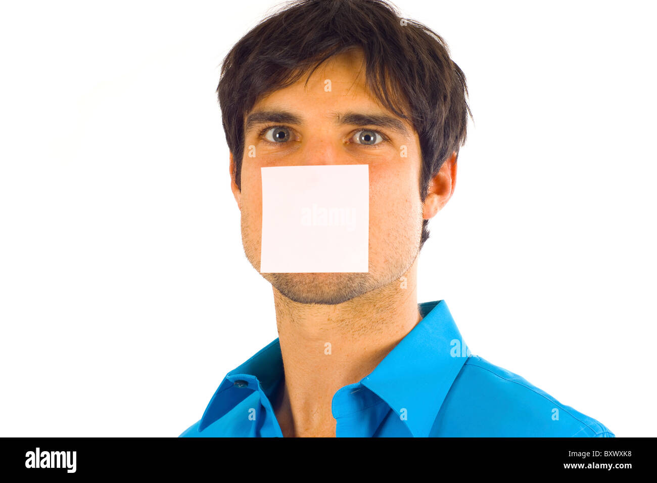 Business man with a post-it note on his face Stock Photo - Alamy
