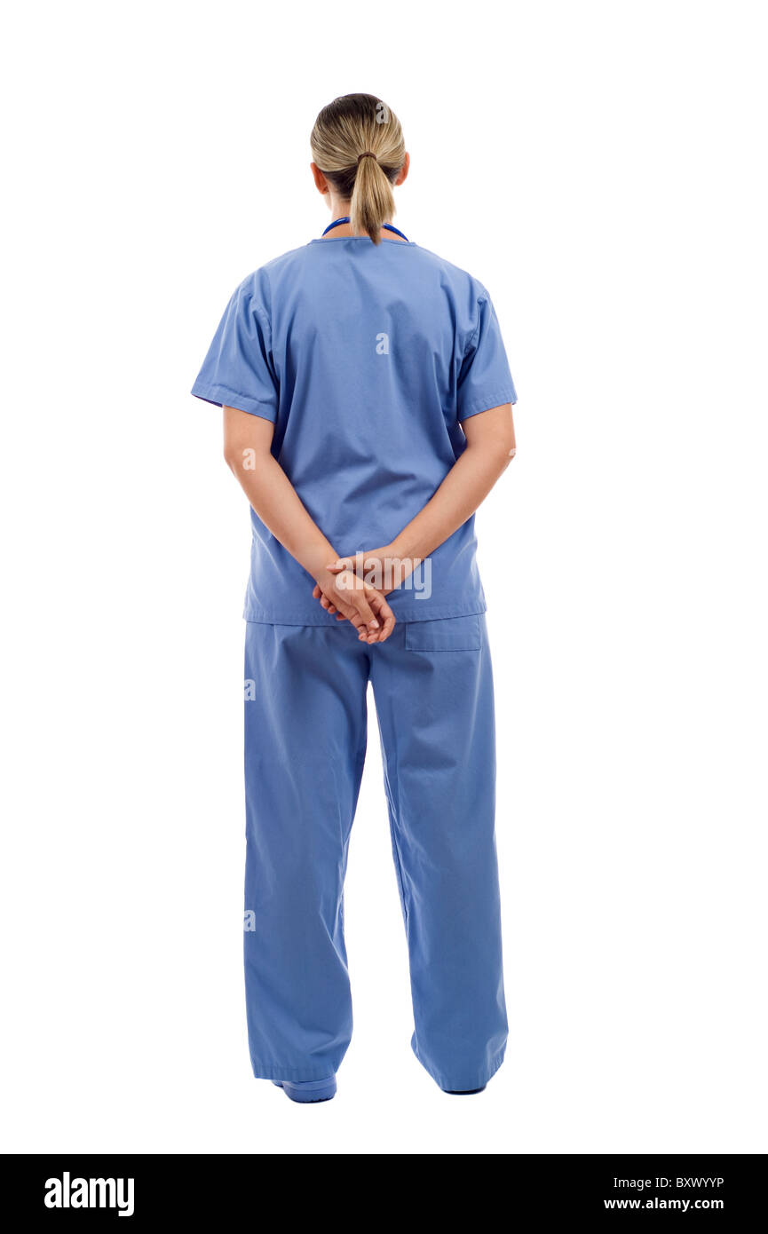 Full lenght of a health care worker from the back isolated over white background Stock Photo