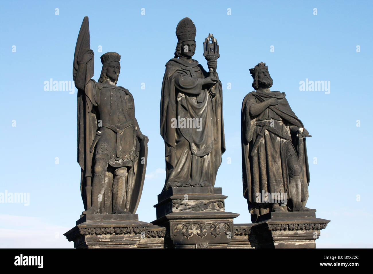 Group of statues on the famous Charles Bridge in Prague,Praha,Czech