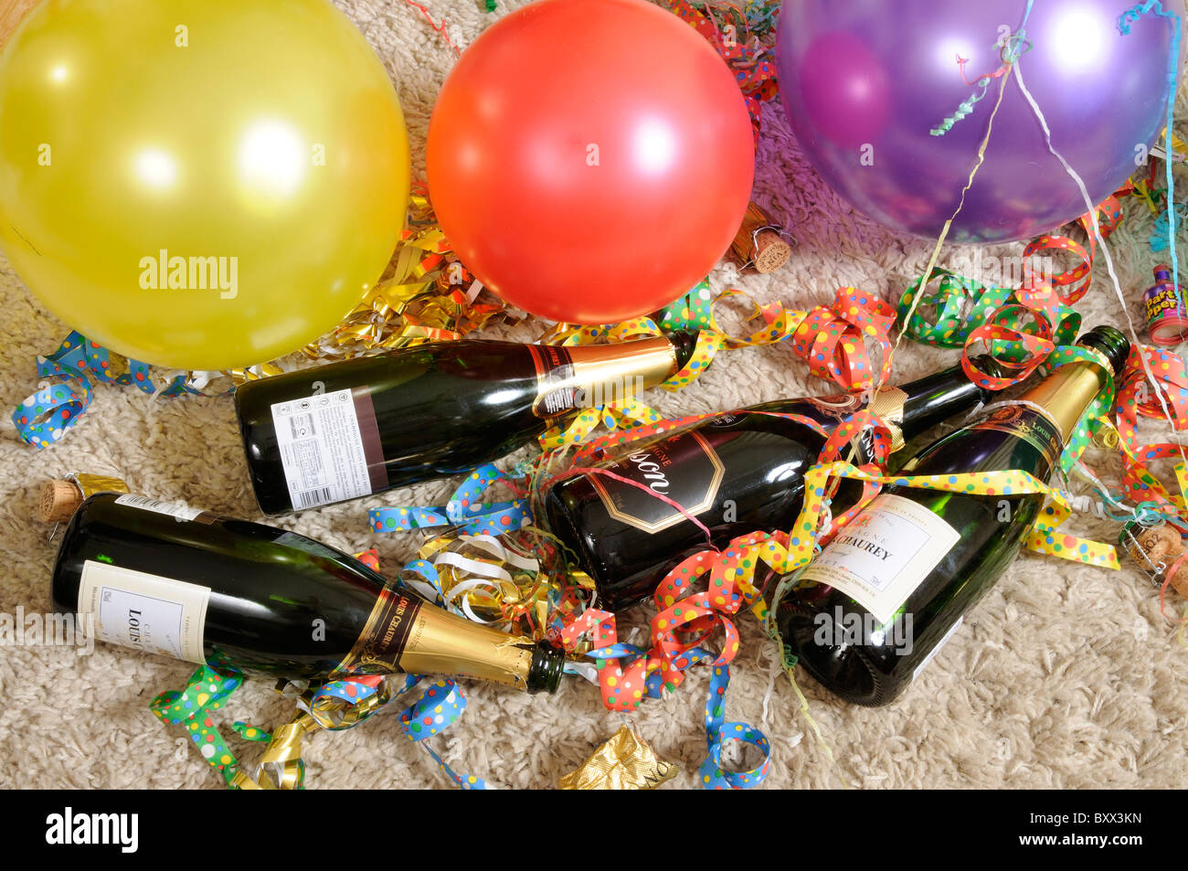Party balloons and Champagne bottles Stock Photo Alamy