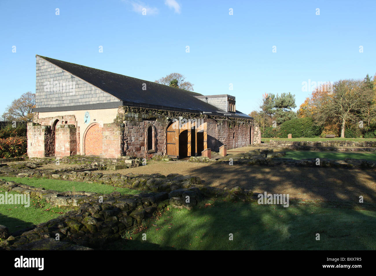 Norton Priory Museum & Gardens. Autumnal view of Norton Priory ruins