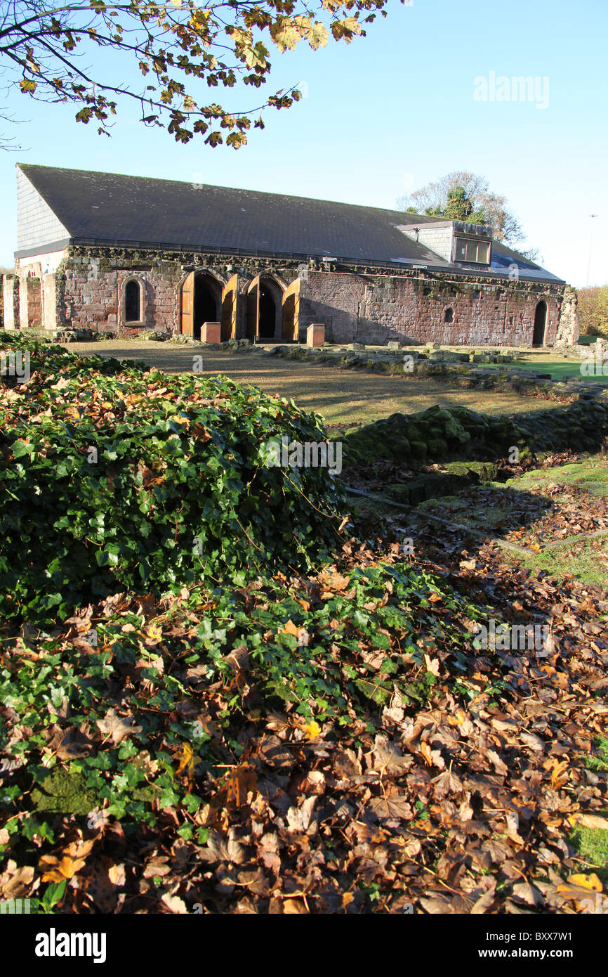 Norton Priory Museum & Gardens. Autumnal view of Norton Priory ruins and undercroft. Stock Photo