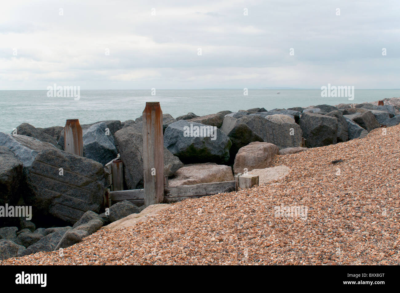 Sea Defence and Protection Boulders Stock Photo