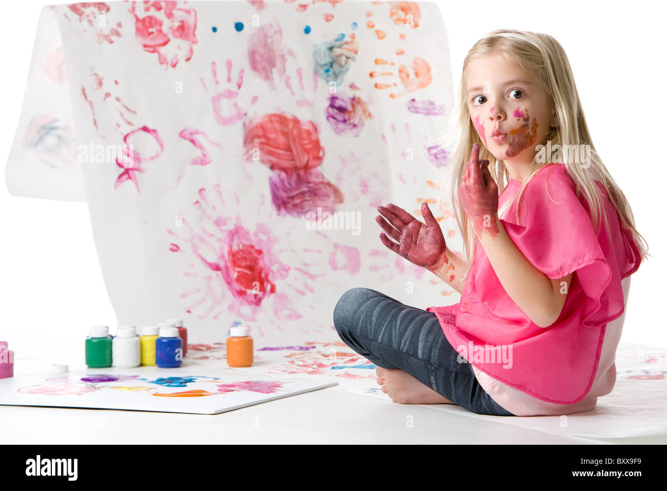 Cute Little Girl Finger Painting Stock Photo Alamy