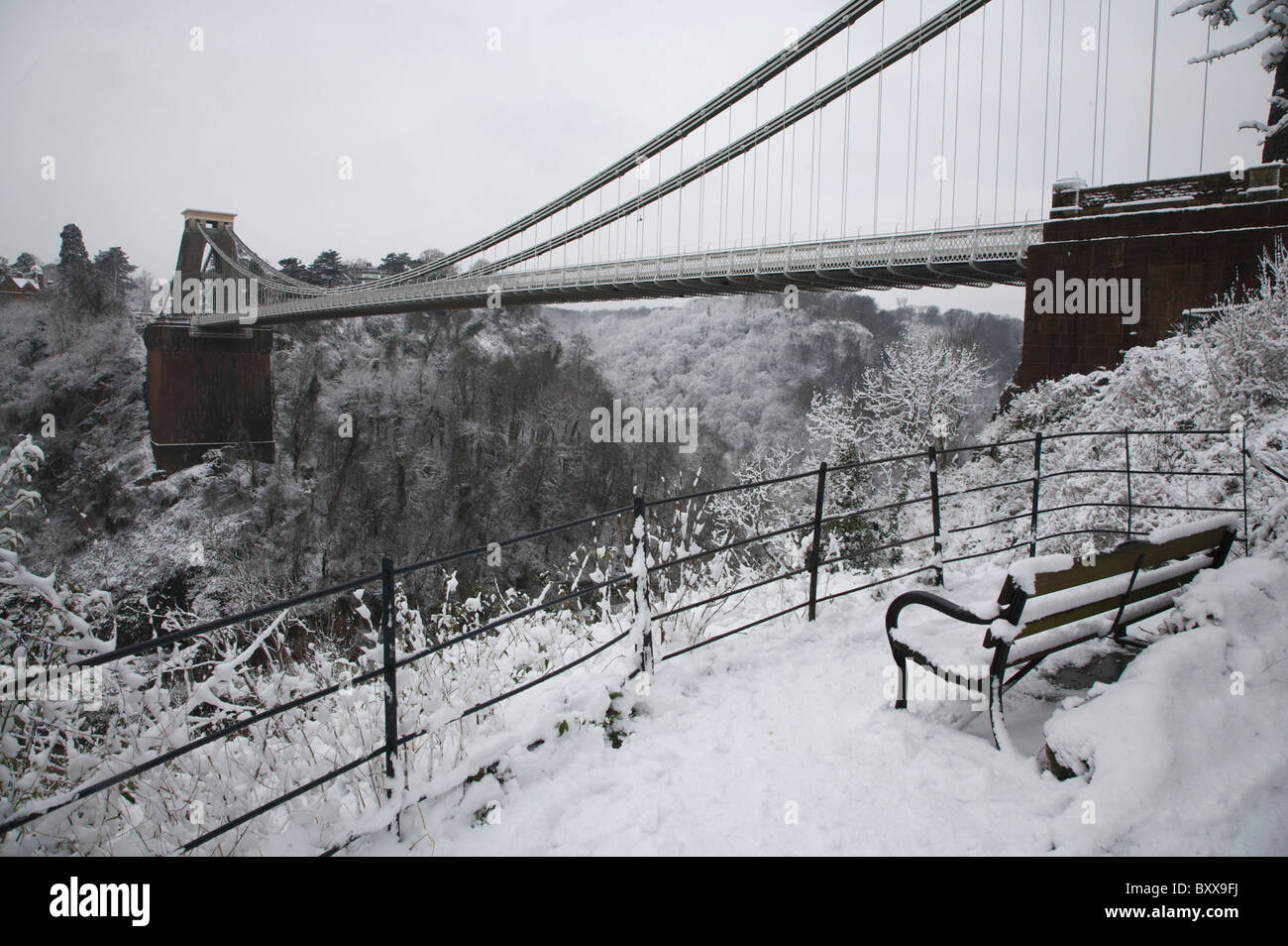 Bristol,Clifton,Snow,Clifton Suspension Bridge,Winter Stock Photo