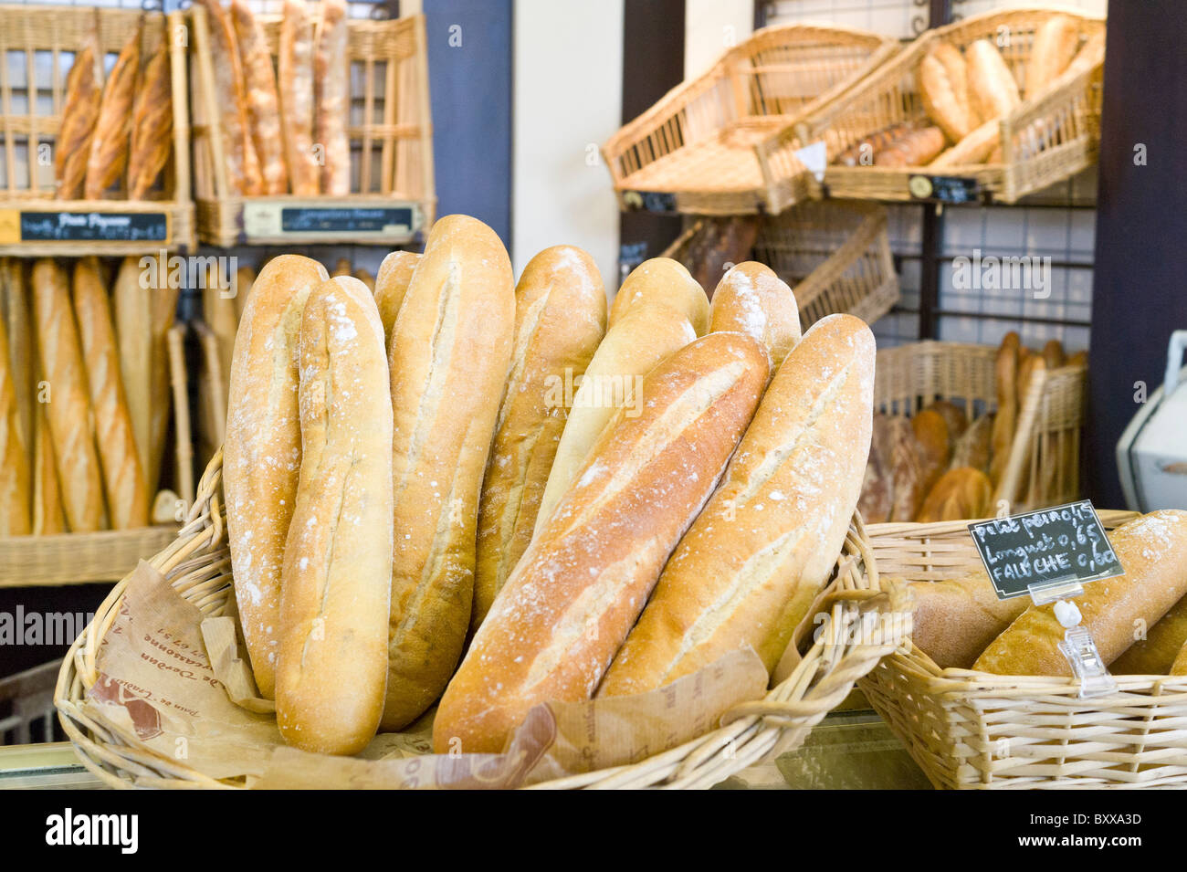 French Bread for Sale in Boulangerie Stock Photo