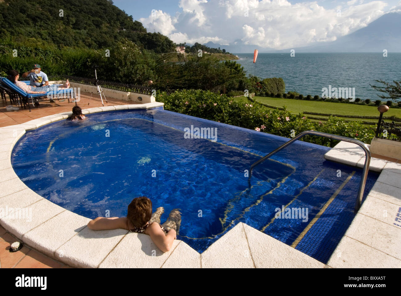 Swimming-Pool in Hotel Atitlan,  Lake Atitlan, Guatemala Stock Photo