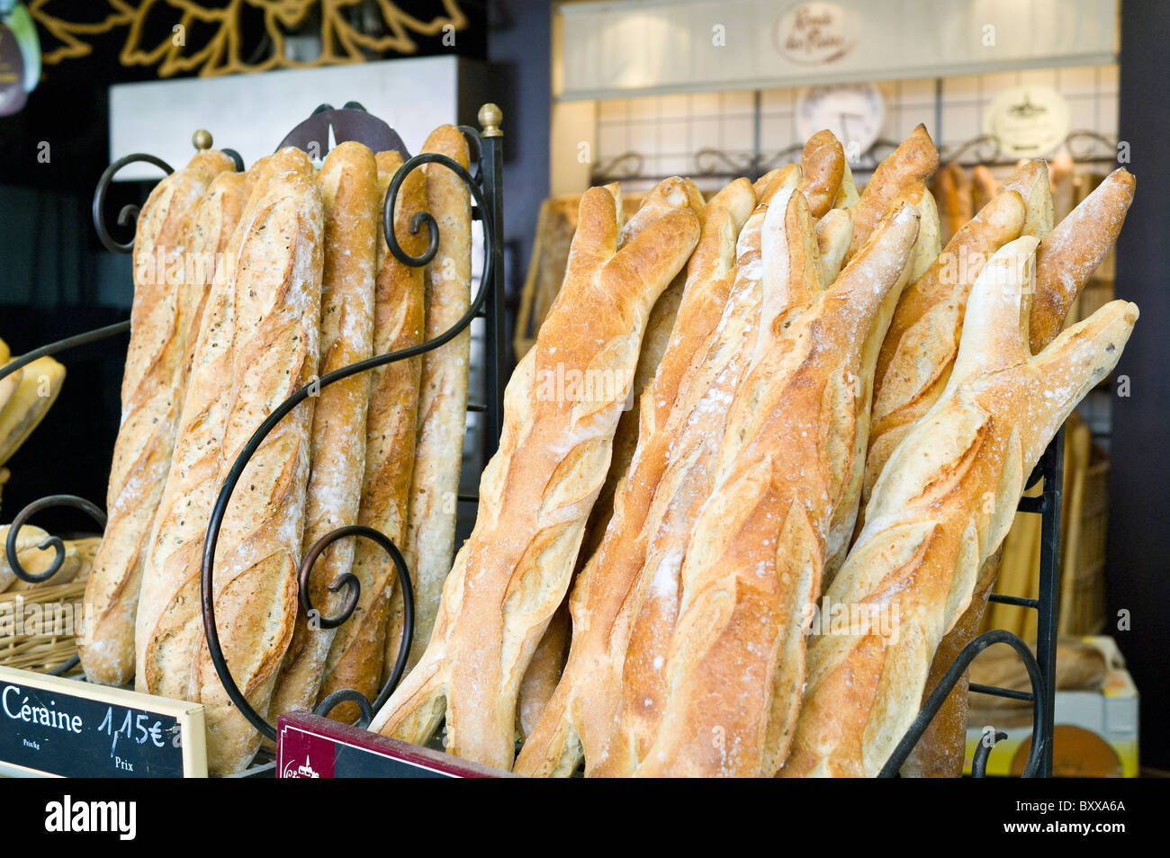 French Bread for Sale in Boulangerie Stock Photo