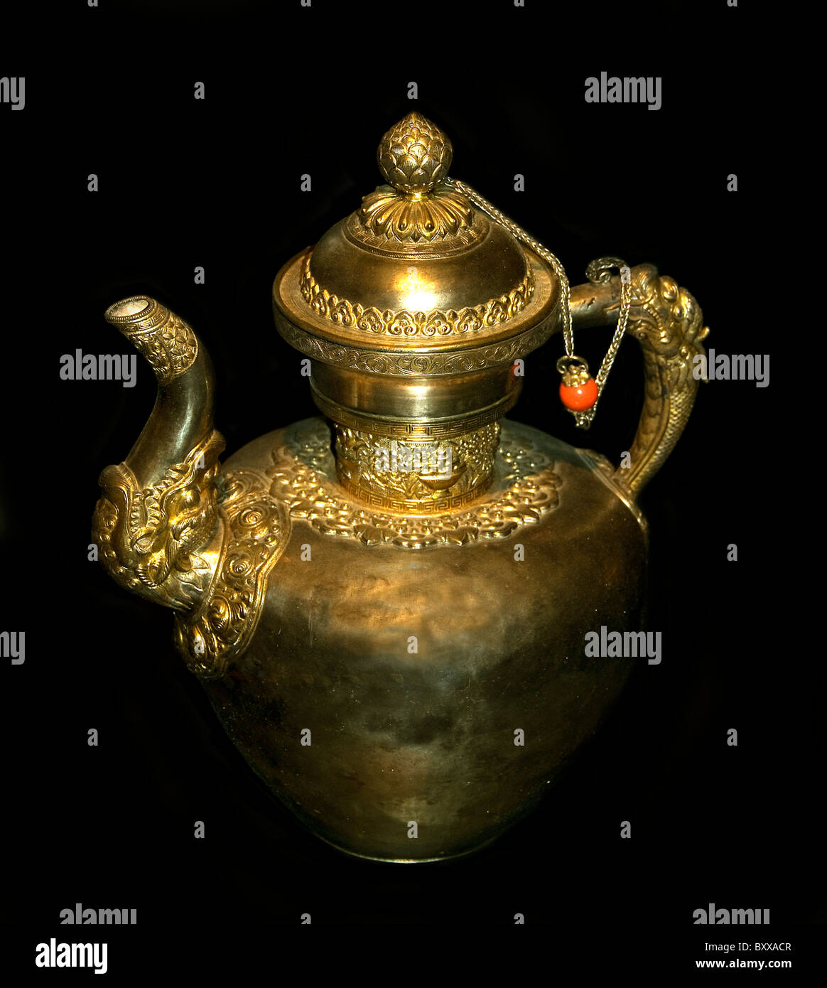 Silver Tea Kettle 1900 - 1940 Tibet Tibetan Chinese China 1850 ivory Buddhism Buddhist Himalayas Stock Photo