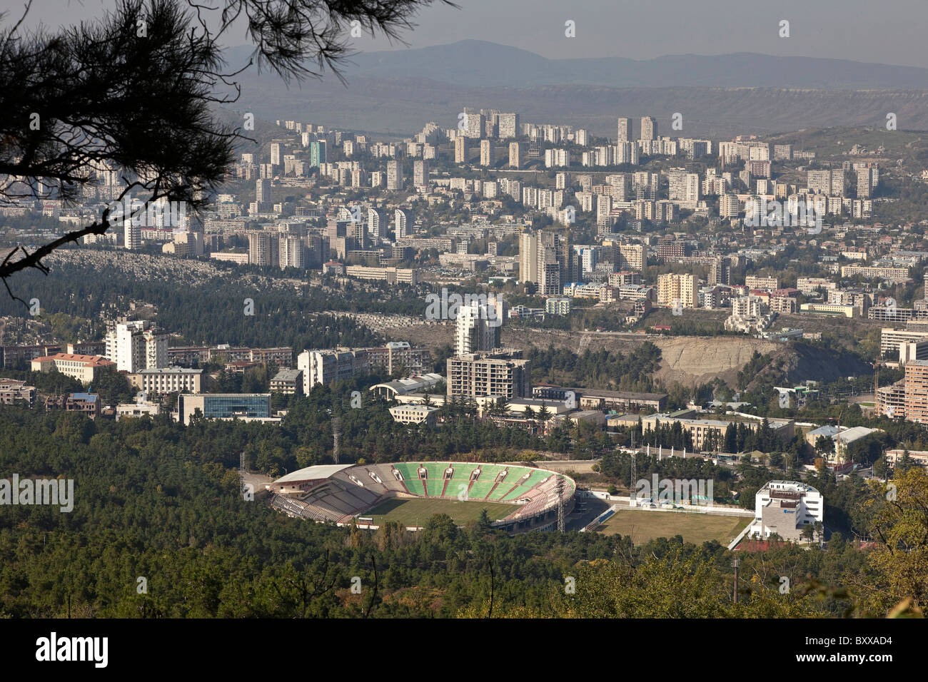 Saburtalo & Vake districts Tbilisi Georgia with Lokomotiv Georgian Football Federation football stadium from Vake Park. JMH4089 Stock Photo