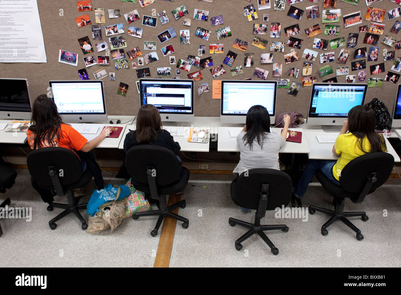 Girls do classwork in computer lab at McCamey High School in McCamey