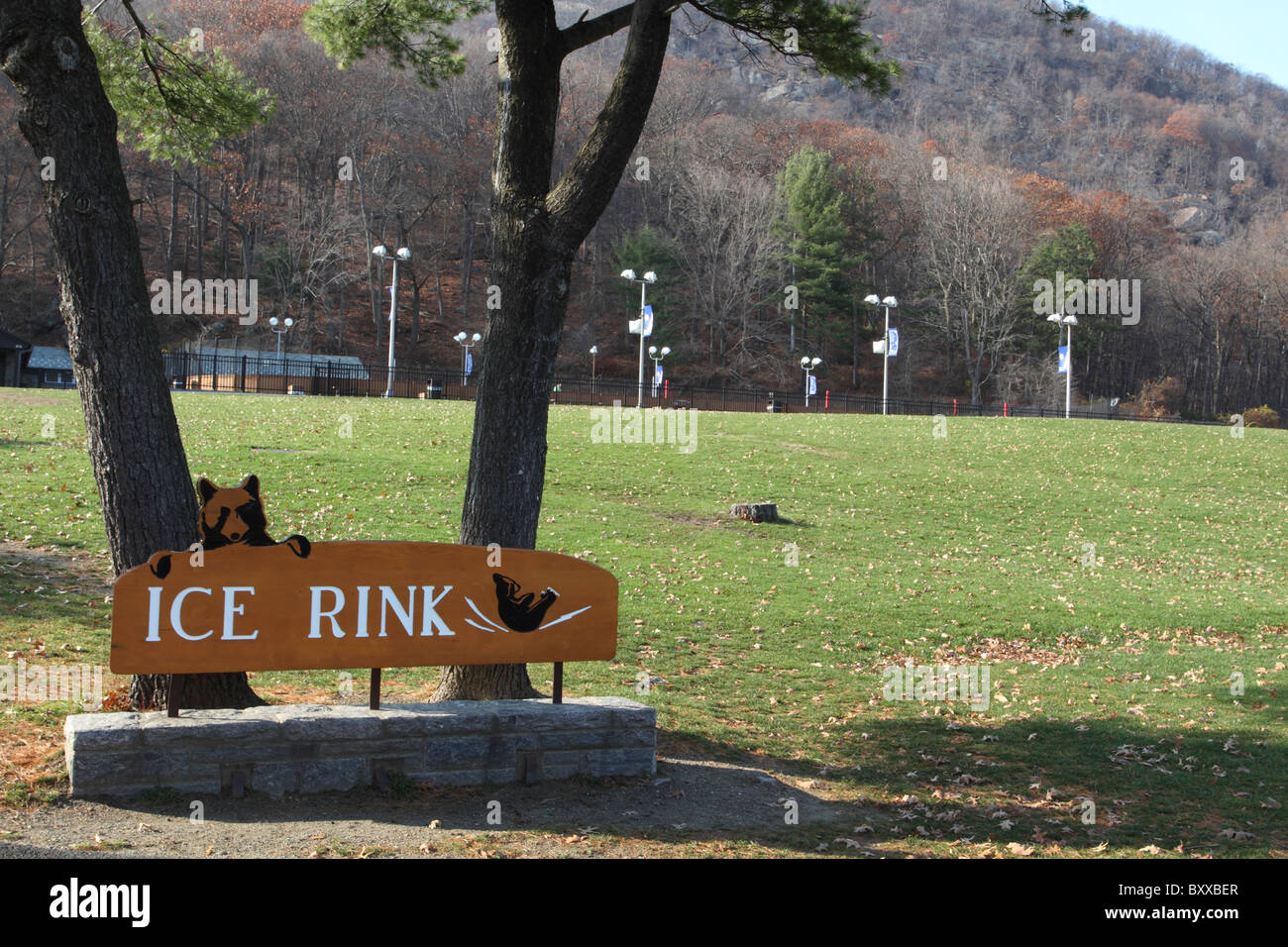 The ice skating rink nestled at the base of the mountain in Bear