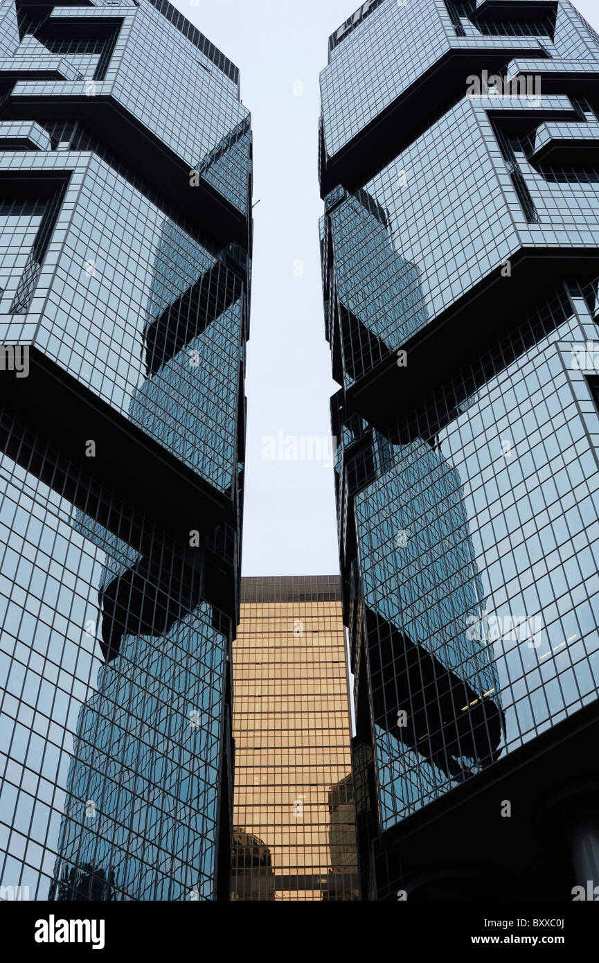 The mirrored towers of the Lippo Centre, Hong Kong Island, Hong Kong. Stock Photo