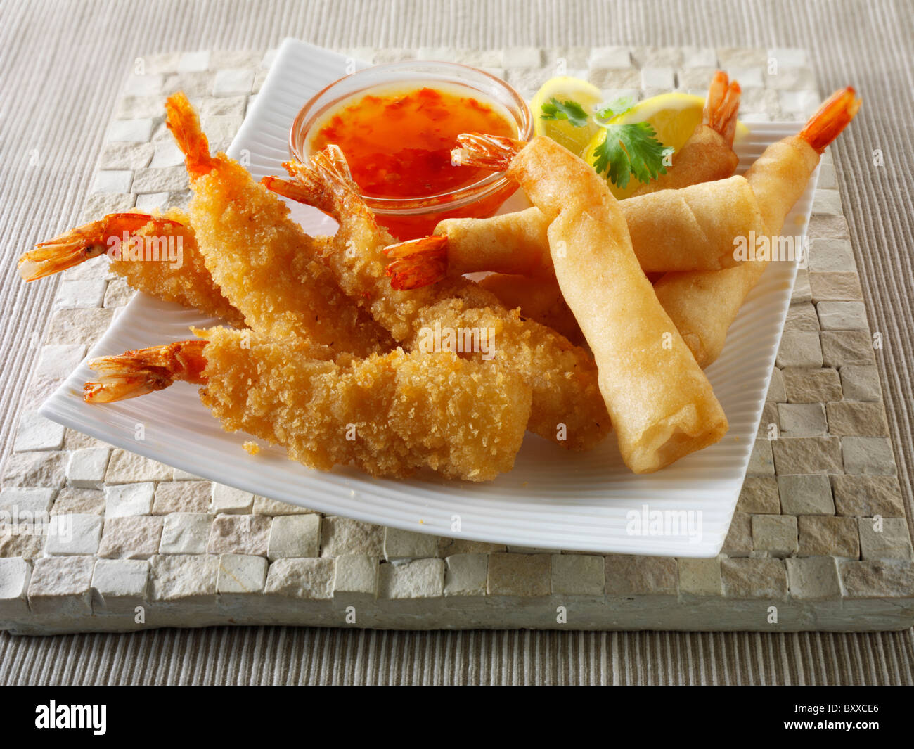 Chinese breaded and battered deep fried tiger prawns Stock Photo Alamy