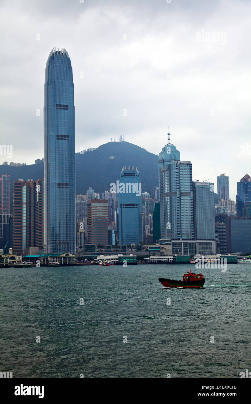 Hong Kong Island China city skyline of Central District in the day across Victoria Harbour from Kowloon Stock Photo