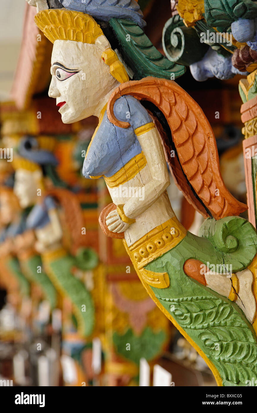 Wood carving at outdoor bar, Raj Palace Hotel, Jaipur, India Stock