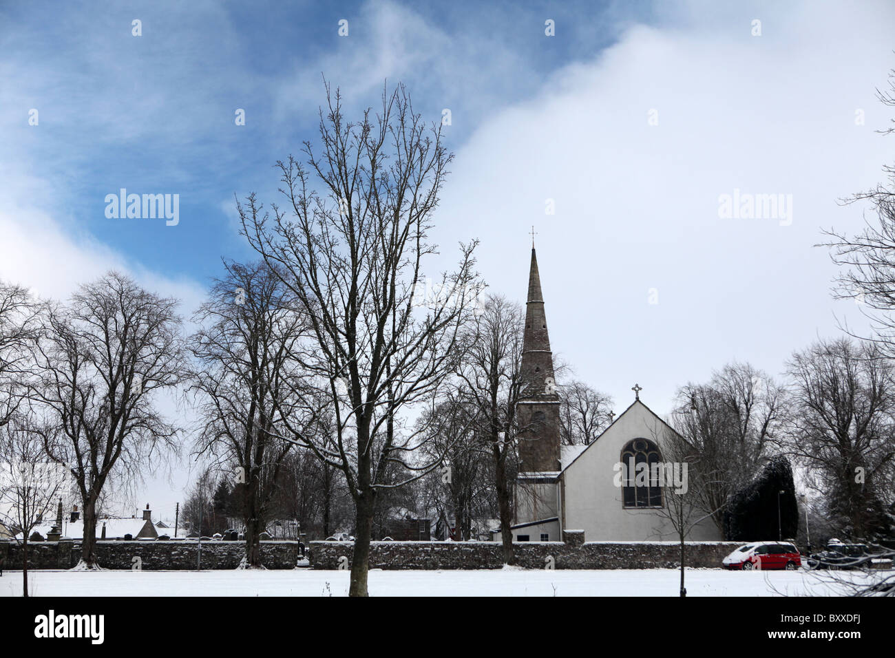 A winter scene of the village of West Linton, Scottish Borders in