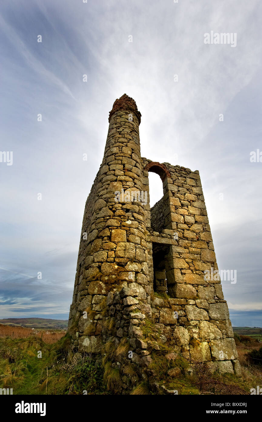 The remains of an engine house at the Ding Dong mine in Cornwall. Stock Photo