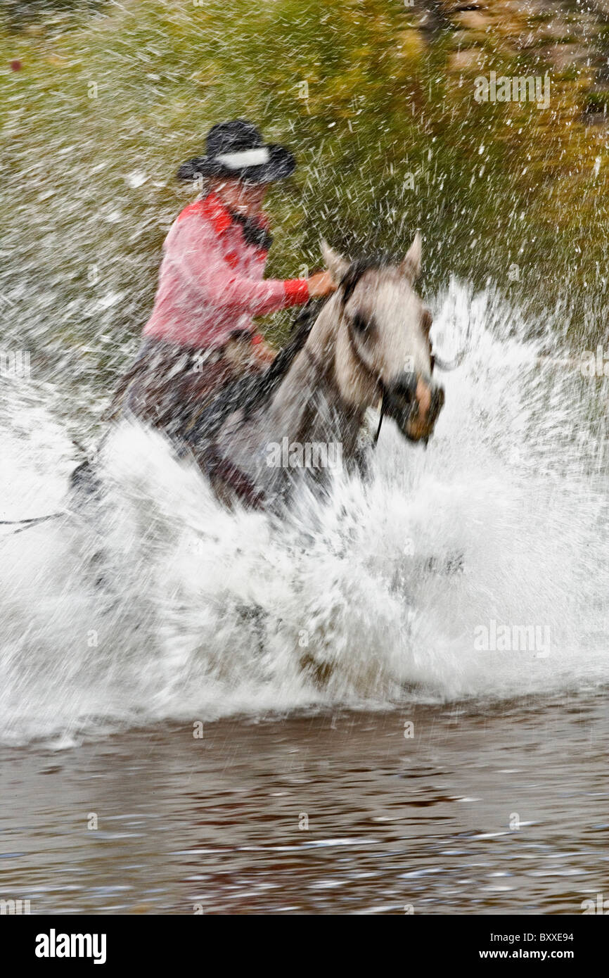 Cowgirl riding through water hi-res stock photography and images - Alamy