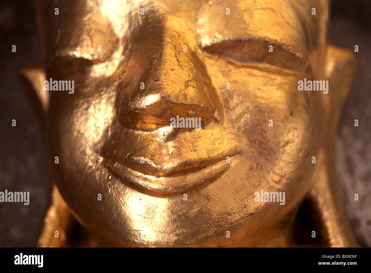 A golden Buddha image or statue inside the Sulamani Temple in Bagan, Myanmar. (Burma) Stock Photo