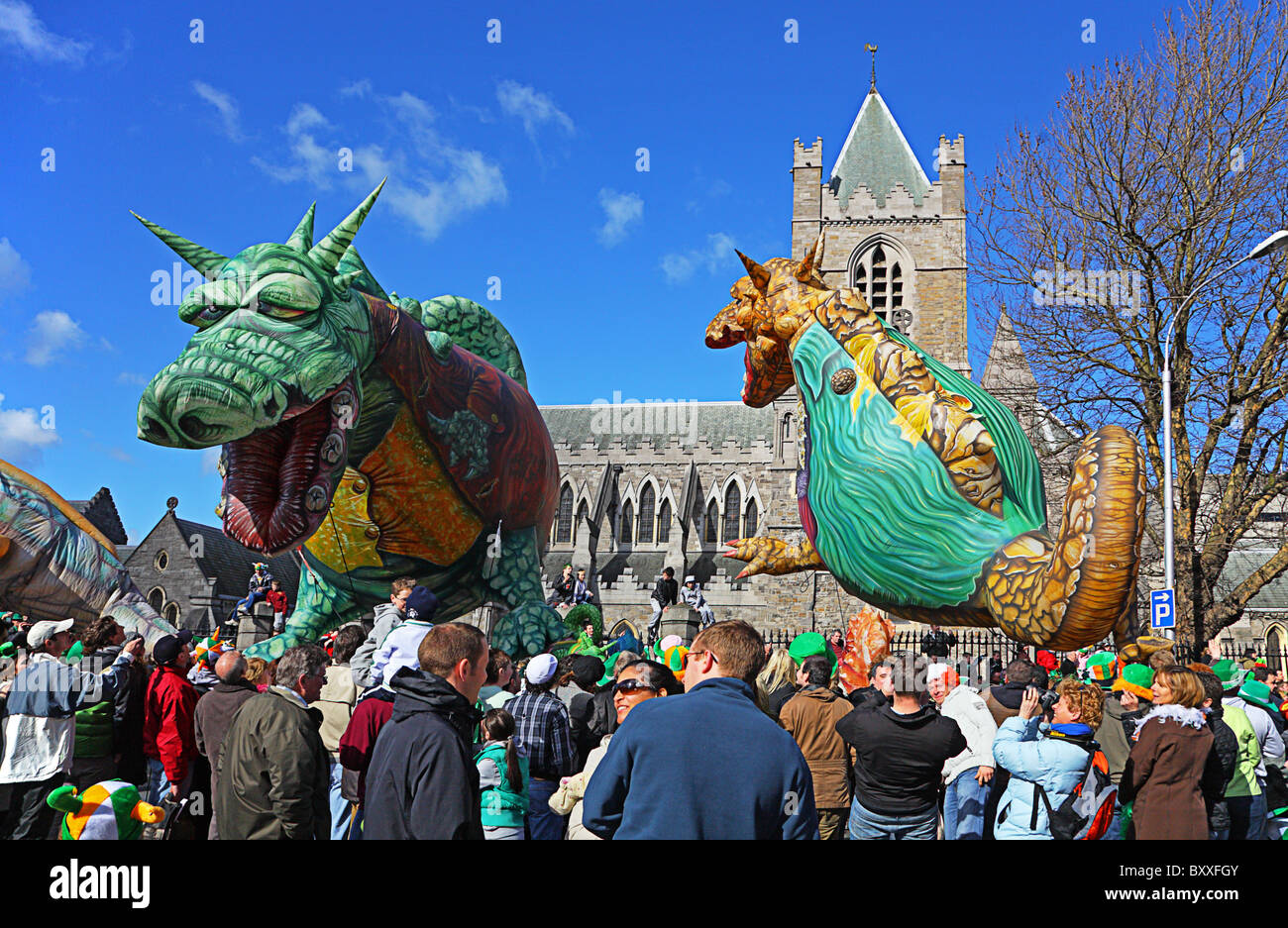 Floating Model Dragons in St. Patrick's Day Parade Dublin Ireland Stock Photo