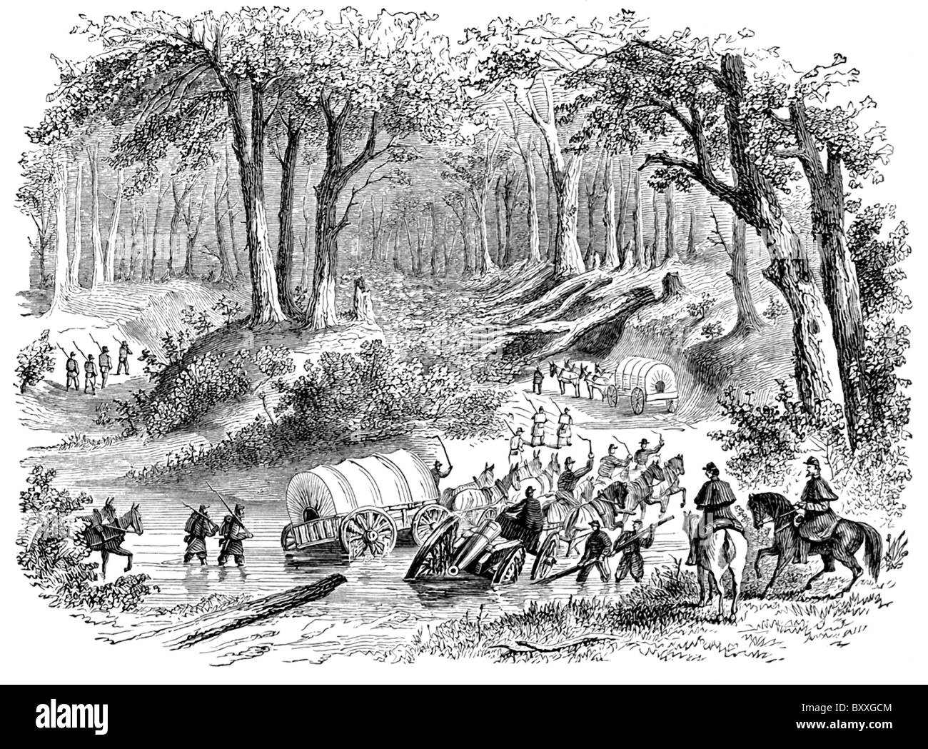 In the Peninsular Campaign (April-July 1862) of the U.S. Civil War, the rain had flooded area near Yorktown in Virginia. Stock Photo