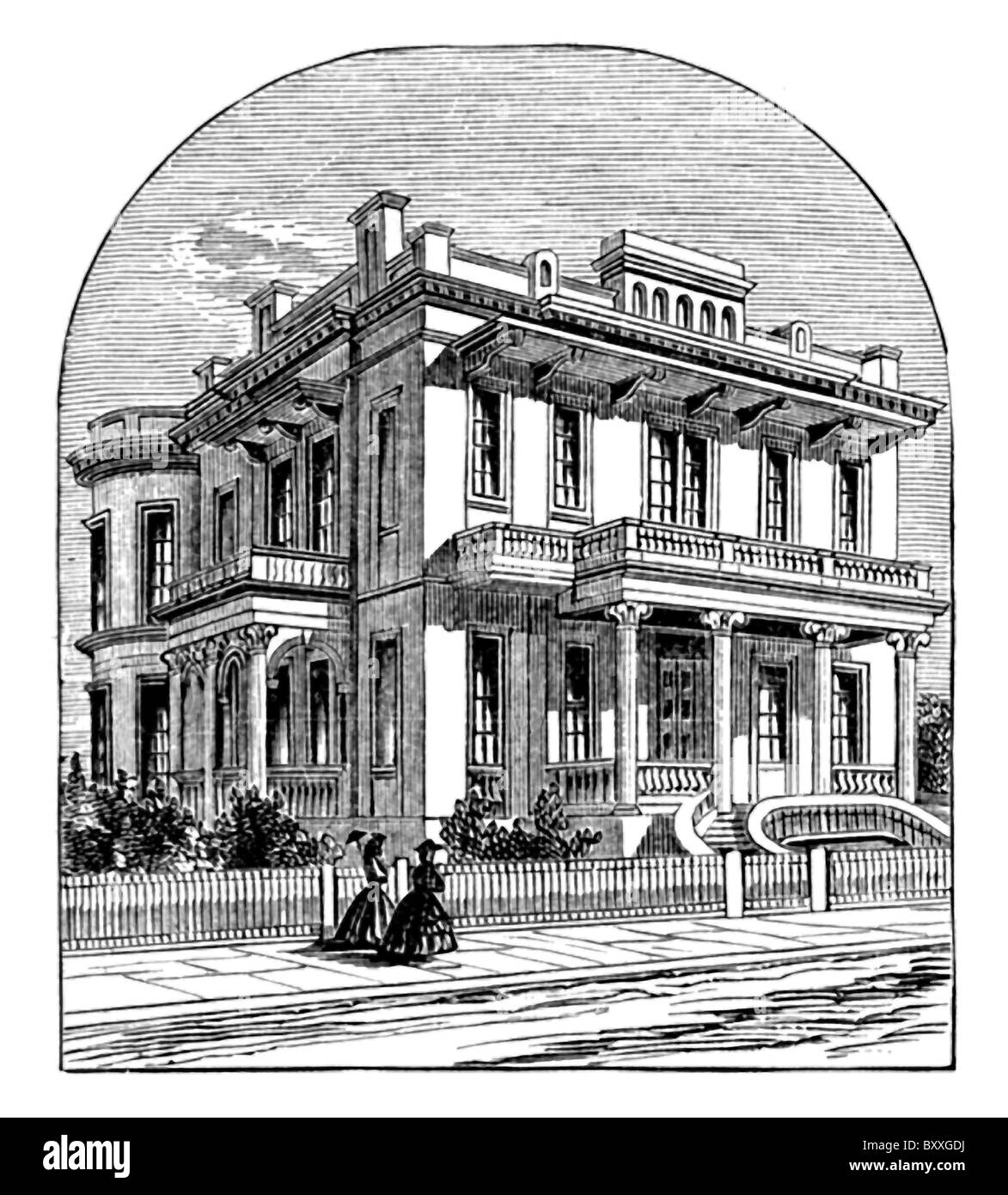 This 1866 engraving shows the residence in New Orleans of Union general Benjamin Franklin Butler. Stock Photo