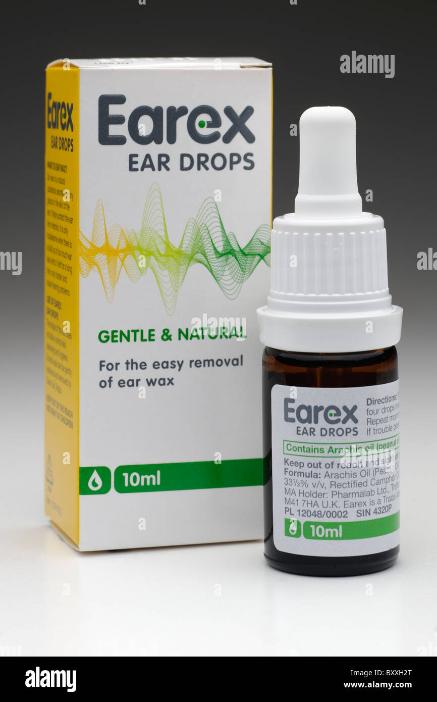 10 ml bottle of Earex camphor ear drops Stock Photo