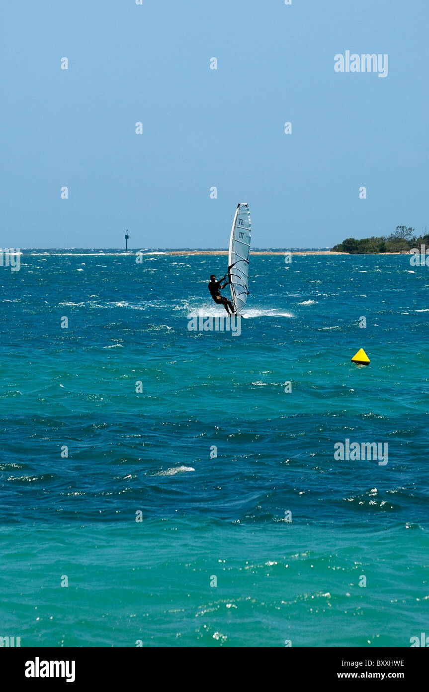 Windsurfing at Ilot Canard (duck island), just off Noumea Anse Vata, New Caledonia Stock Photo
