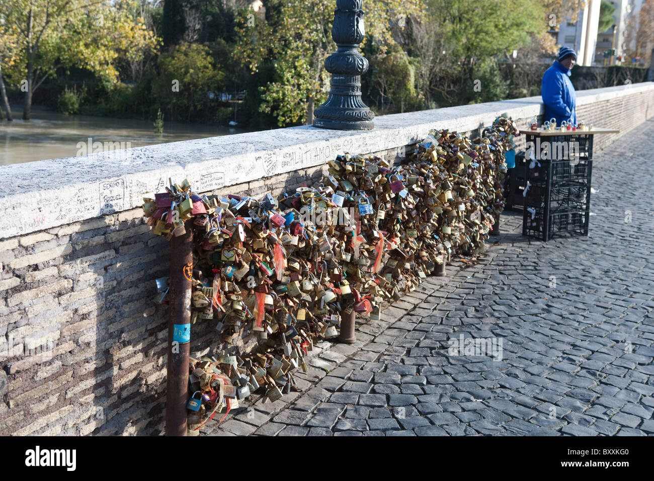 First love locks Milvio bridge Rome Italy Stock Photo