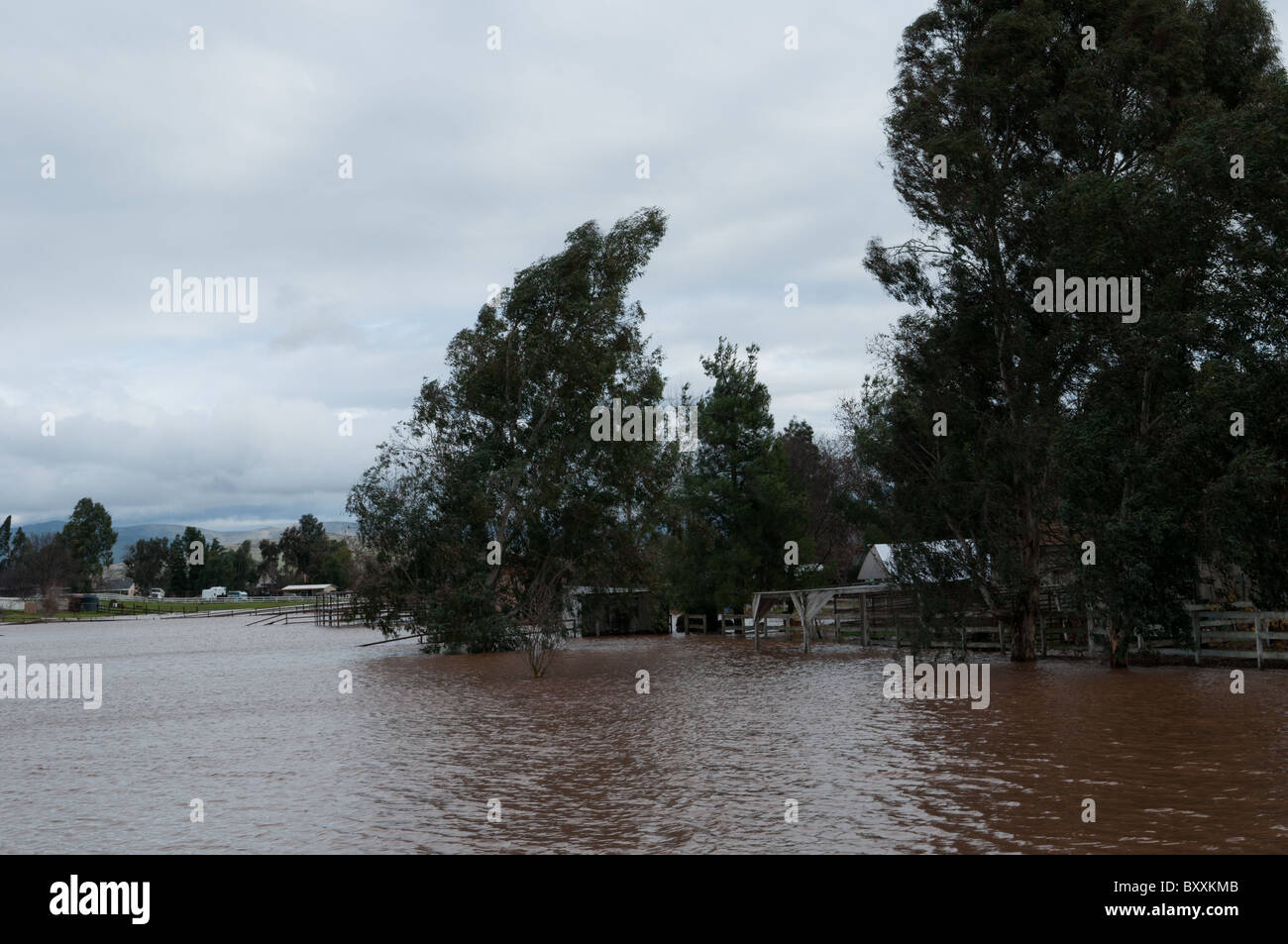 flooding from rainstorms in December 2010, near Shaw/Academy east of Fresno, California Stock Photo