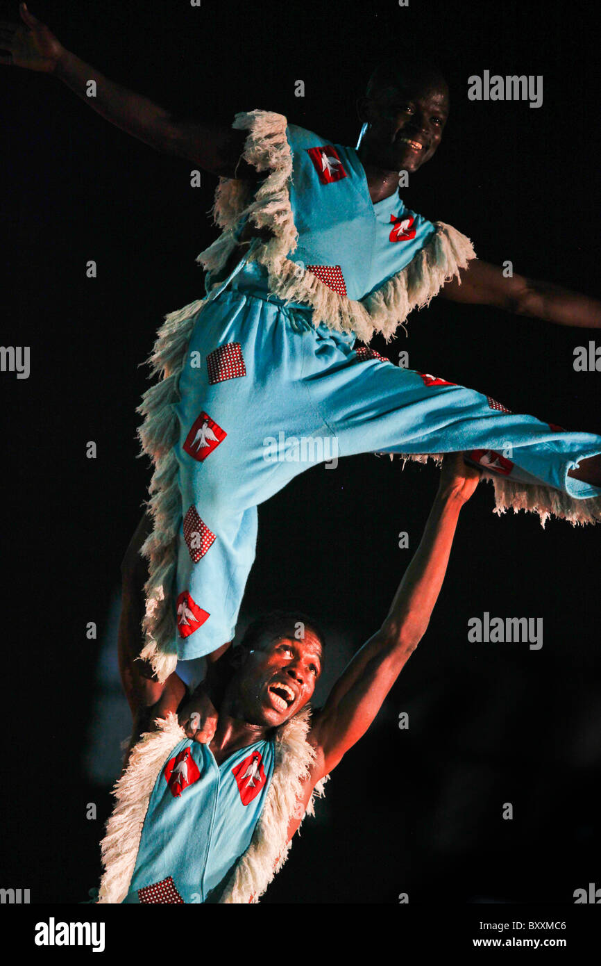 Musicians and dancers at the 12th biannual Salon International de l'Artisanat de Ouagadougou (SIAO) in Burkina Faso. Stock Photo