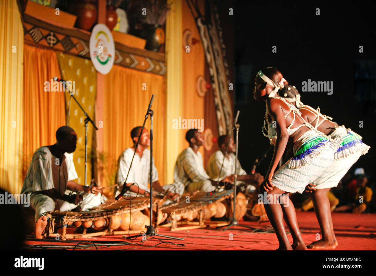 The 12th biannual Salon International de l'Artisanat de Ouagadougou (SIAO) in Burkina Faso welcomed dancers and musicians. Stock Photo