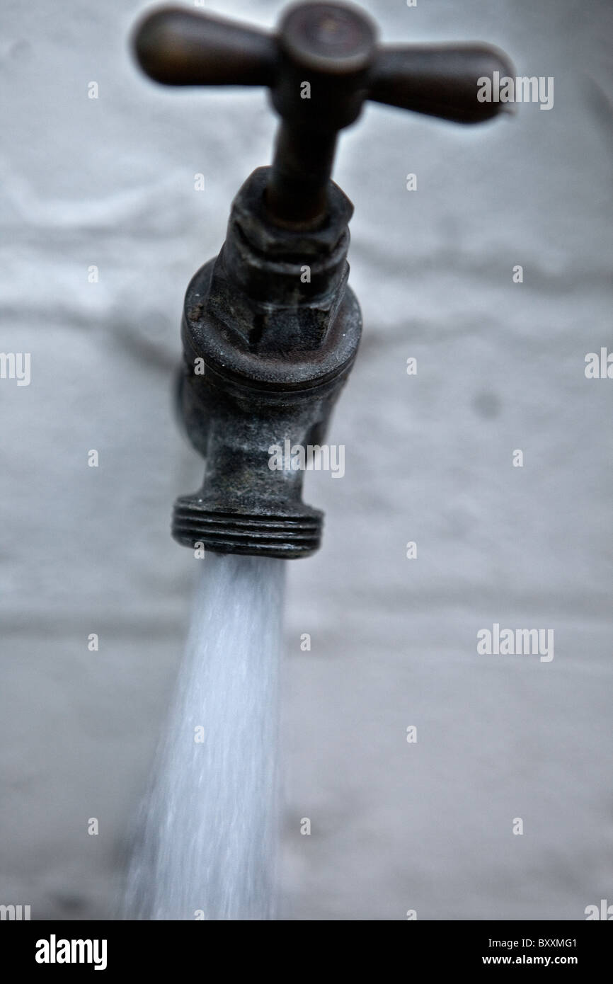 Running Garden Tap. Stock Photo