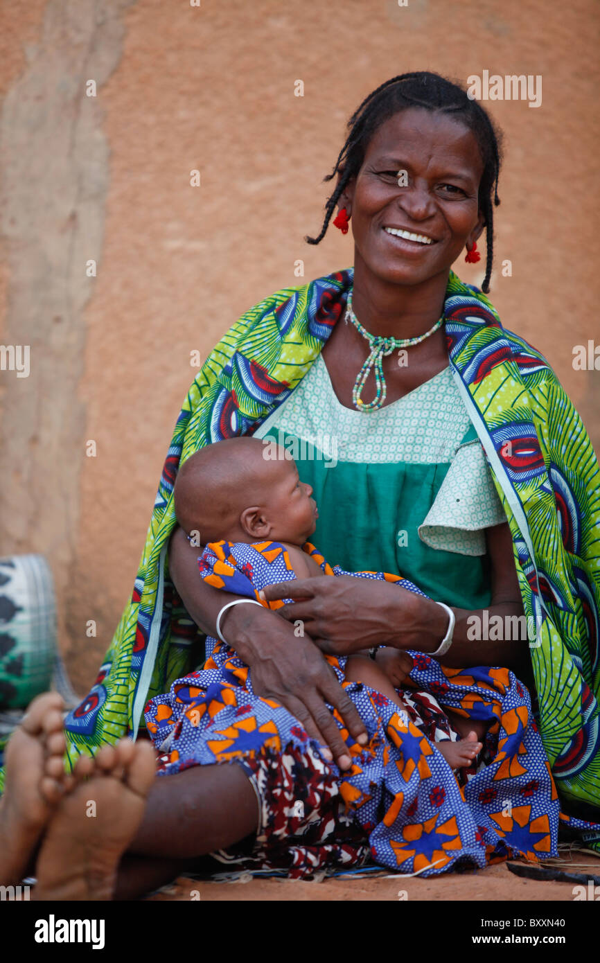 Fulani woman and her grandchild in Djibo in northern Burkina Faso, West Africa. Stock Photo