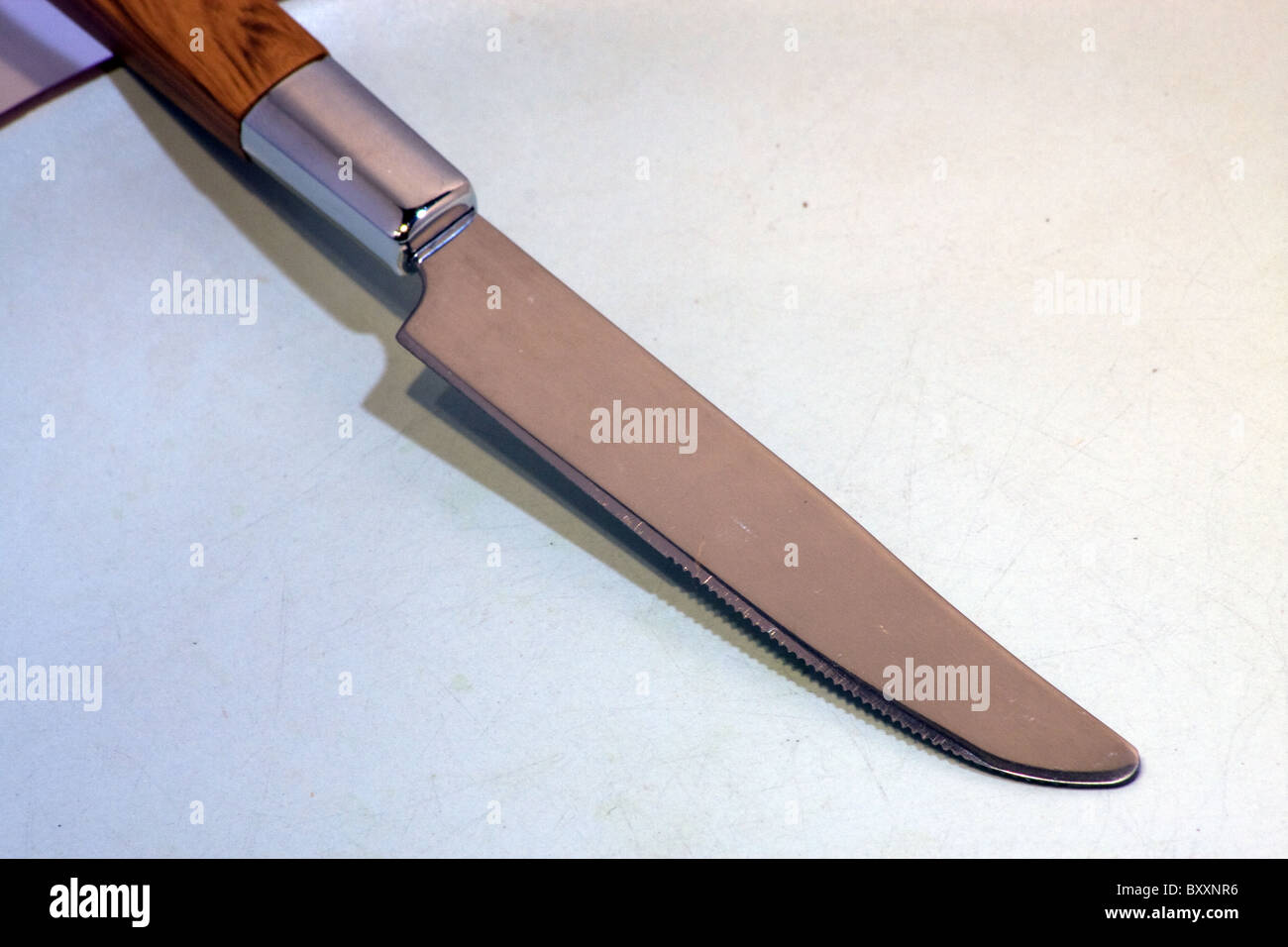 silver knife blade cutlery eating wooden handle Stock Photo Alamy