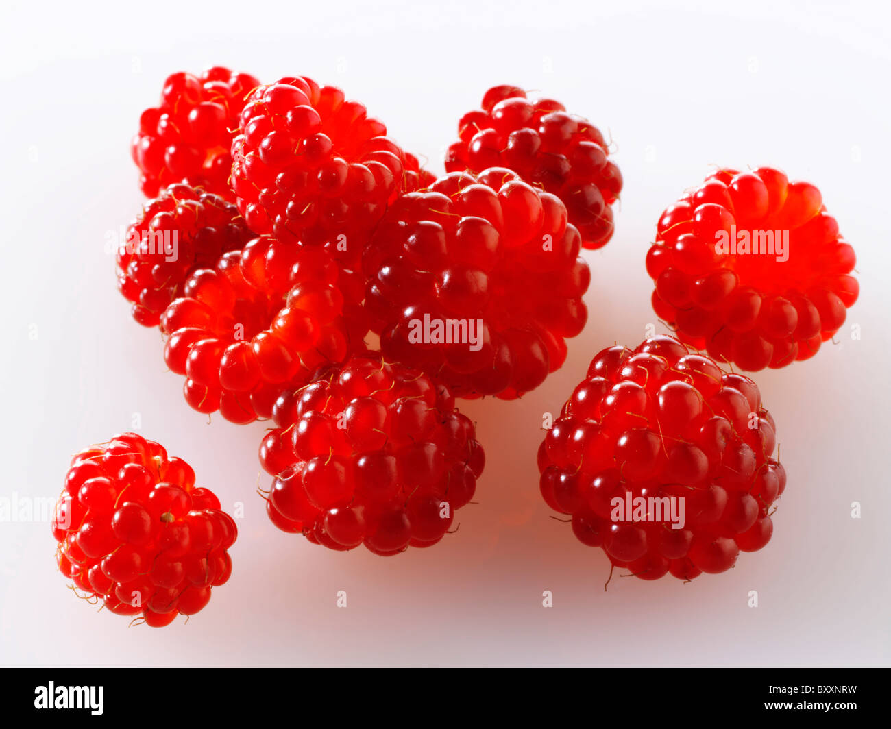 Organic Wineberry [Rubus phoenicolasius] Japanese fruit Stock Photo