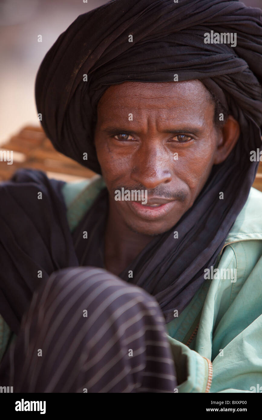 In Djibo in northern Burkina Faso, a man wears a turban in traditional Fulani fashion. Stock Photo