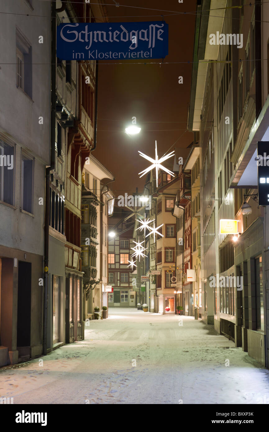 Night time in St.Gallen in the winter Stock Photo