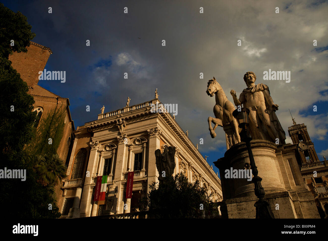 rome italy statues Statue at top of Capital Hill stairs Stock Photo
