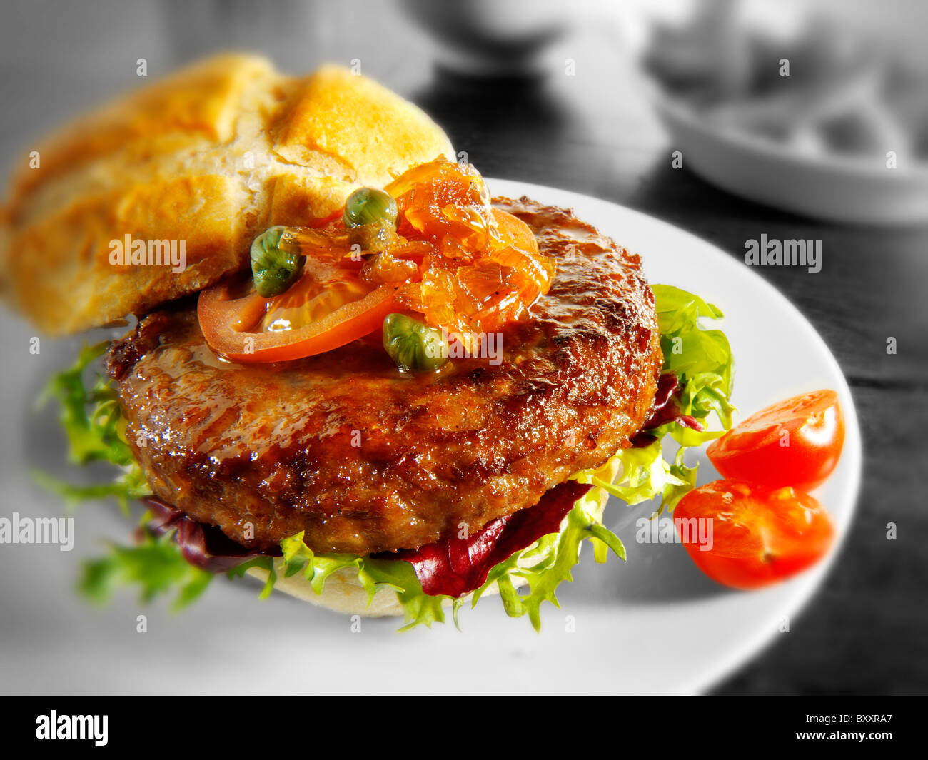 Hamburger with bub and relish Stock Photo