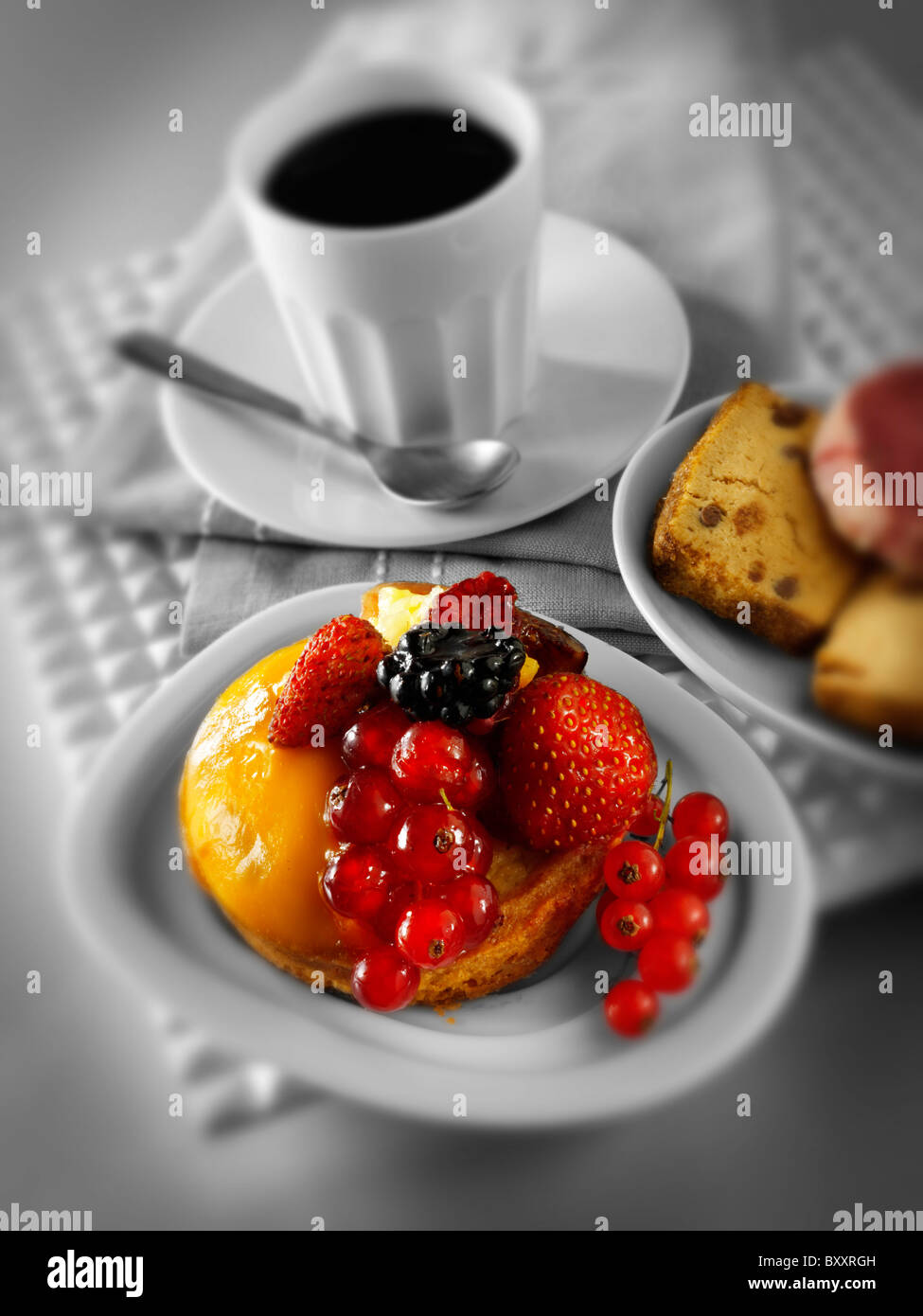 fresh fruit individual cakes with red fruits Stock Photo