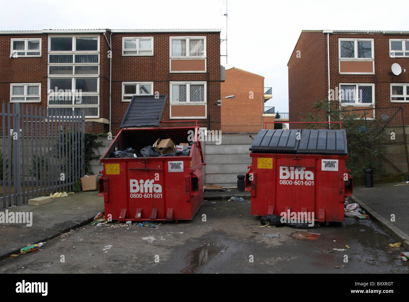Council estate rubbish bins East London UK Stock Photo Alamy