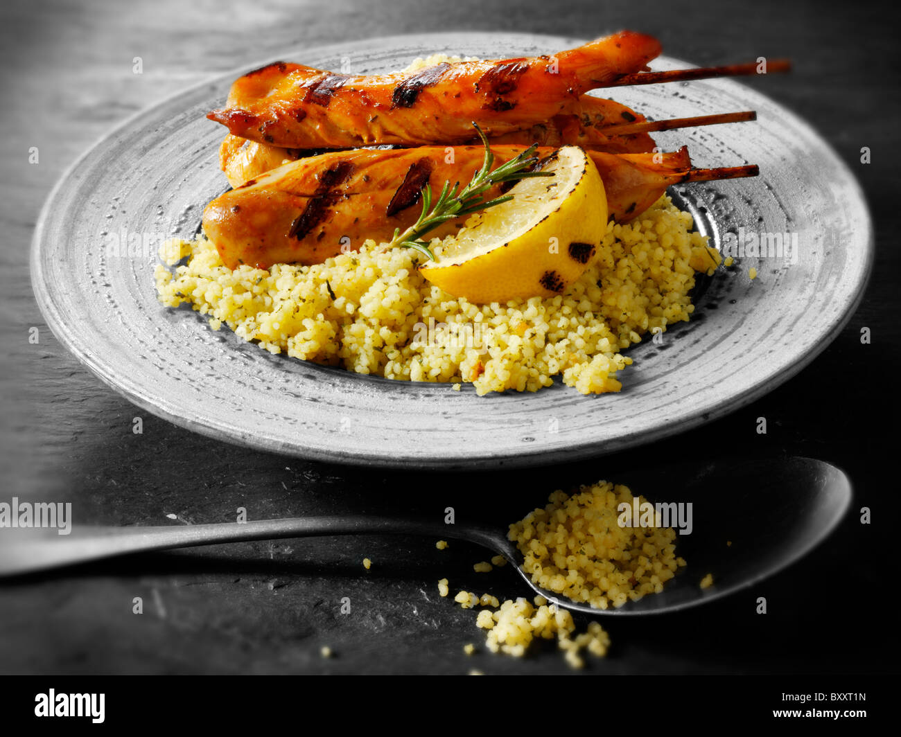 Chicken Kebab & couscous Stock Photo Alamy